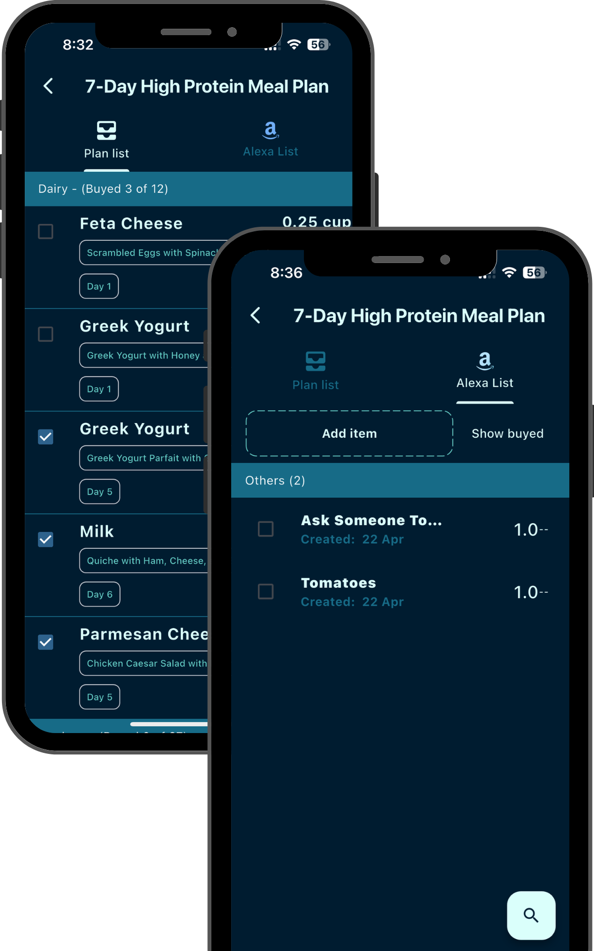 MealMixer generates smart shopping lists organized by aisle, and you have a section to add generic items you need to buy, plus get ready to add items with just your voice using Alexa (coming soon)!